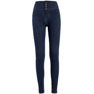 零限蓝色高腰强力收腹提臀牛仔裤女秋季高弹力柔软紧身外穿小脚裤