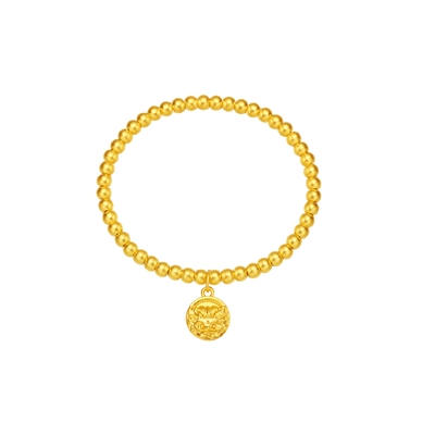 老庙足金小金龙金珠金牌手串