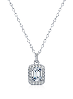 摩典莫桑钻S925银祖母绿切割项链