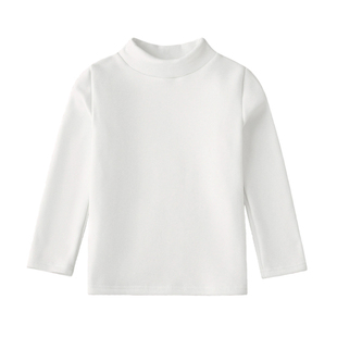 女童半高领打底衫纯棉白色薄款长袖t恤男 儿童春秋内搭中领保暖衣