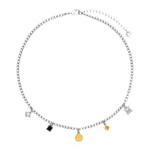 abyb慢游项链笑脸锆石锁骨链小众颈链新款毛衣链生日礼物送女友