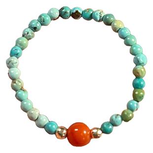 OkFineyard天然原矿绿松石戒指女南红串珠转好运弹力指环素圈尾戒