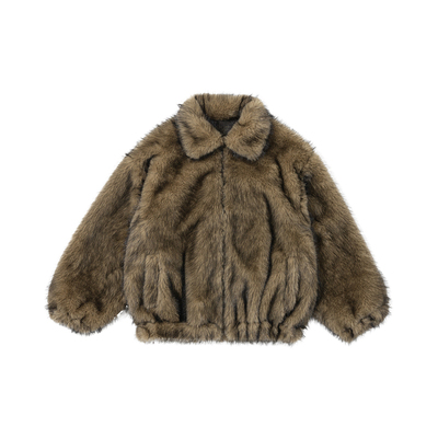 iSaluteU 美式复古翻领迷彩座山雕仿皮草夹克潮流秋冬双面穿外套