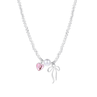 爱心锆石珍珠蝴蝶结碎银项链女轻奢小众高级感配饰甜酷夏天锁骨链