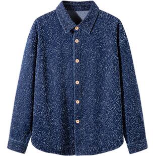 GXG男装 蓝色肌理感水洗长袖牛仔衬衫外套 24秋季品#G24DE93007