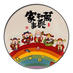 五路财神圆形玄关装饰画财神爷家和万事兴鞋柜餐厅客厅寓意好挂画