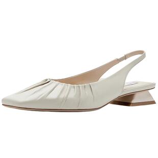 Nine West/玖熙包头后空凉鞋女夏季新款方头低跟法式褶皱单鞋