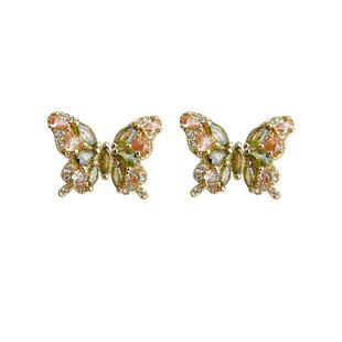 【自营】daisy beauty满镶锆石森系甜美925银针蝴蝶耳钉耳饰女