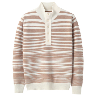 KUYIOU/阿拉善抗寒神兽环保原色骆驼绒 细羊毛纽扣半高领毛衣男