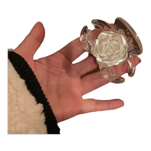 白色山茶花发夹法式韩系气质透明玫瑰优雅盘发抓夹仙气甜美鲨鱼夹