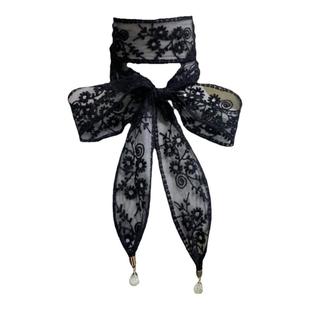 蕾丝长条丝巾飘带吊坠雏菊韩国绿色细窄丝带小领带装饰围巾发带女