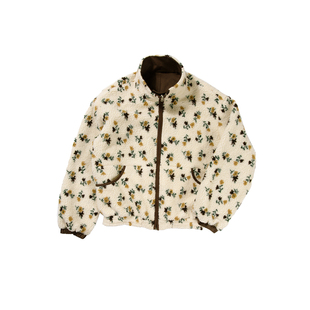 UNRETRO 正反两穿立领羊羔毛外套女冬季复古印花保暖棉服夹克上衣