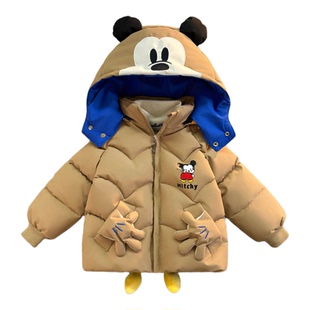 男童冬装加绒加厚外套女童卡通米奇棉服女宝宝棉衣套装羽绒棉服潮