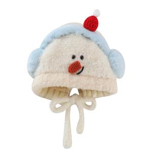 儿童帽子秋冬季加绒加厚保暖护耳帽男女童宝宝超萌卡通针织毛绒帽