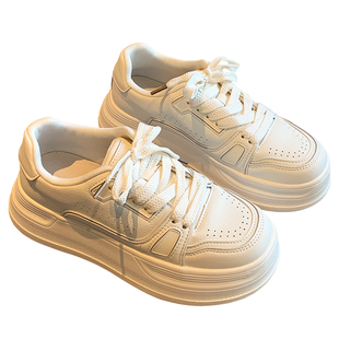 【TFM】2026春季新款超轻厚底小白鞋女增高系带百搭休闲运动板鞋