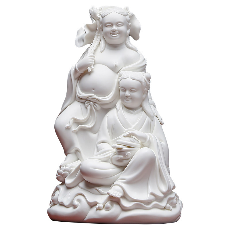 和合二圣神像陶瓷摆件夫妻和睦