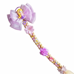 新款儿童长发公主辫子弹簧夹花朵大蝴蝶结发夹女童乐佩紫色假发辫