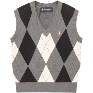 暇步士童装儿童马甲春秋新品男童V领学院风女童针织背心宝宝马夹