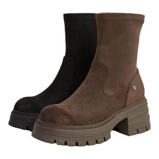 商场同款冬季新款自由姿色厚底增高弹力袜靴显瘦秀气瘦瘦靴