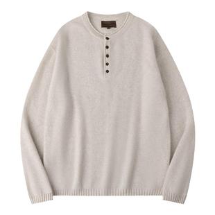 CycleDocument 100%羊毛/半开领5扣设计/早秋亨利领针织衫毛衣女