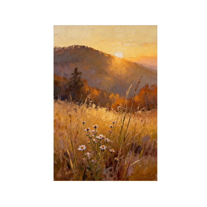 可班手绘油画山野日落客厅装饰画