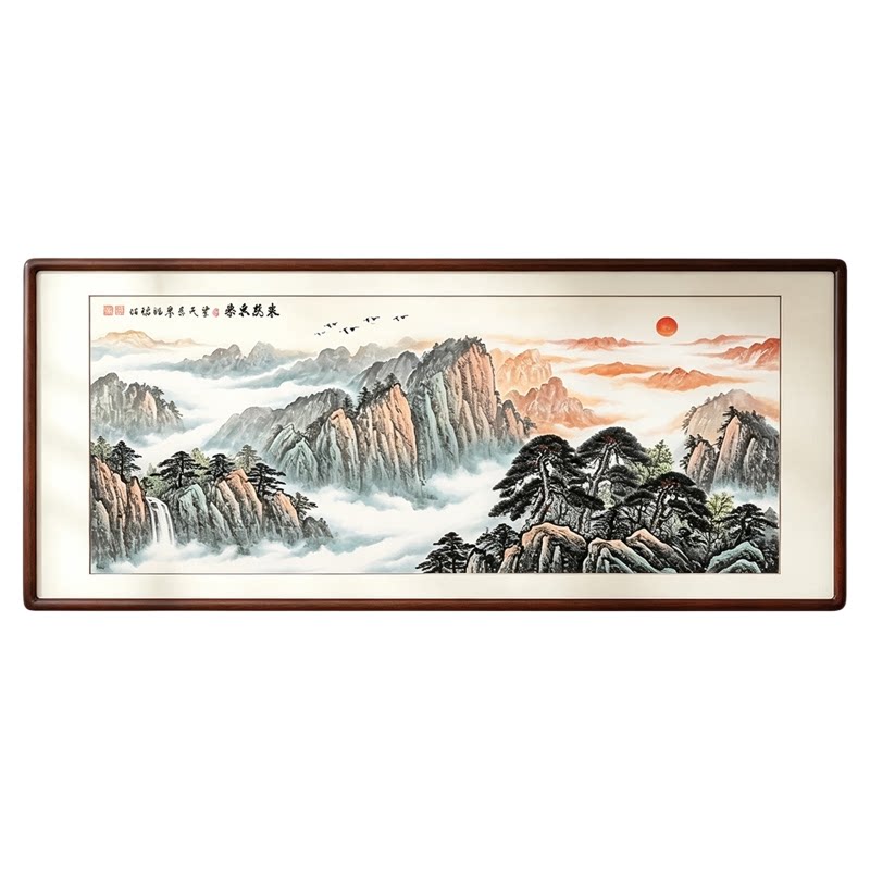 靠山流水生财风水招财山水画
