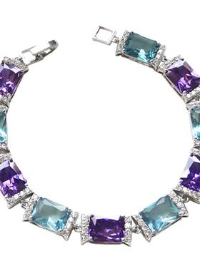 MJ轻奢饰品欧美高档微镶钻海域冰蓝缤纷彩色锆石手链女不掉色小众