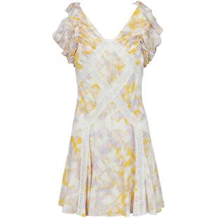 CALVINLUO 24新品 蕾丝拼接印花绑带连衣裙 黄色/白色