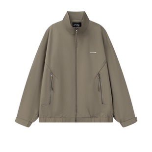 2025秋季新款休闲纯色立领夹克男宽松翻领工装外套百搭简约上衣男