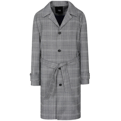 灰色格子格纹腰带上班中长款风衣