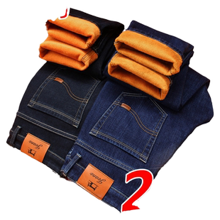 加绒牛仔裤男加厚秋冬款男士裤子长裤冬天宽松保暖外穿裤子男冬季