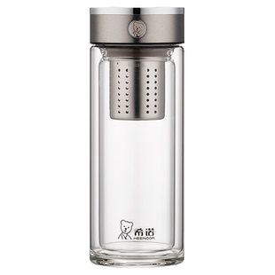 希诺双层抗菌玻璃杯男茶水分离泡茶杯办公室水杯耐高温透明杯子女