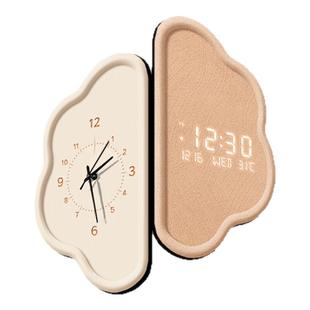 奶油风转角挂钟双面拐角时钟壁灯画2026新款客厅电子钟表创意挂墙
