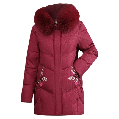 雪中飞妈妈装大毛领羽绒服中长款