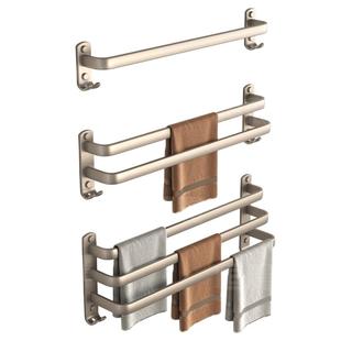 免打孔太空铝毛巾架毛巾杆单双杆卫生间浴巾挂杆浴室挂架置物架子