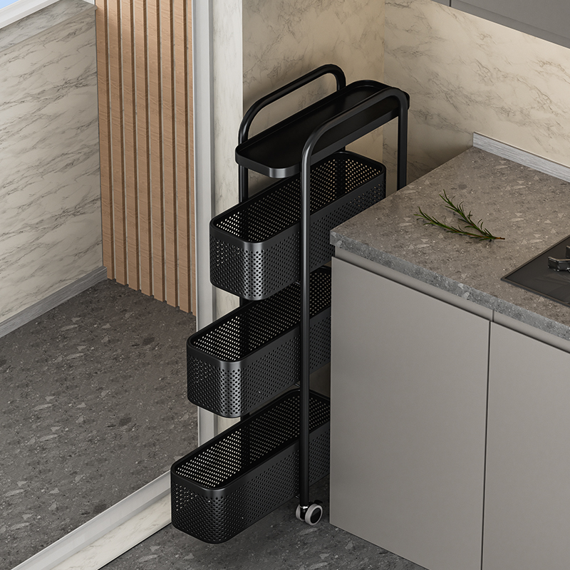 厨房夹缝小推车置物架极窄隙缝收纳柜家用落地多层冰箱侧面抽拉柜