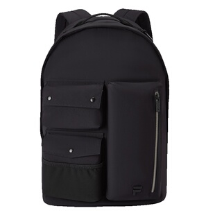 FILA FUSION斐乐官方情侣背包多口袋双肩包男女同款黑色百搭书包