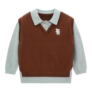 whitewheat儿童2025秋季新款Polo衫男童纯棉假两件针织衫女宝毛衣
