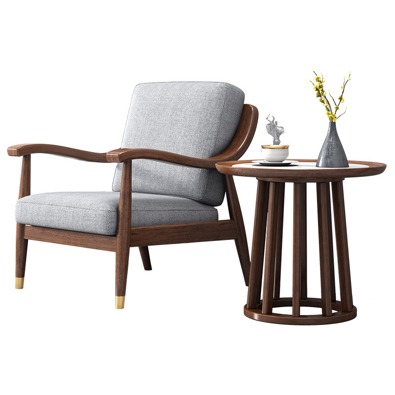 新中式胡桃木铜沙发椅客厅迪美尔