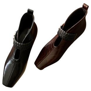 1902-8秋冬季短靴女2025新款小方头及踝靴法式复古半靴单靴子大码