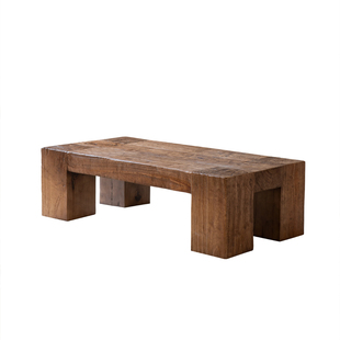 实木茶几日式侘寂风木墩子中古做旧柚木色民宿会所榻榻米原木矮几