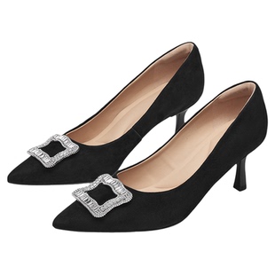 KISSCAT接吻猫[银锭高跟鞋]26春新款通勤气质尖头真皮浅口单鞋女