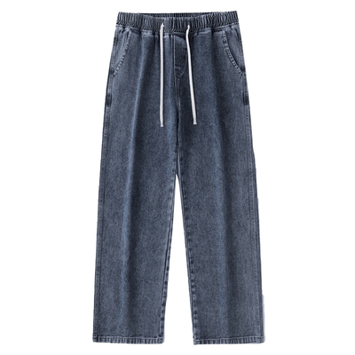 蓝色牛仔裤加绒加厚冬装宽松男裤