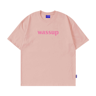 WASSUP潮牌粉色字母短袖T恤女夏季2026新款多色百搭圆领半袖上衣