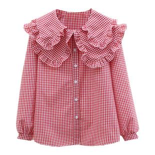 格子娃娃领衬衫女设计感上衣春秋新款内搭宽松法式别致漂亮小衫