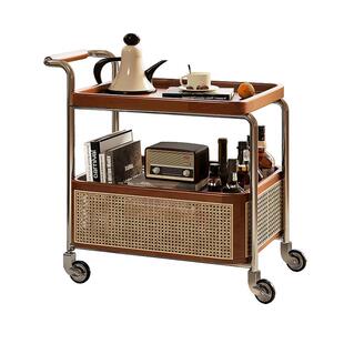 可移动边几客厅茶几家用沙发边柜中古实木收纳置物架零食小推车