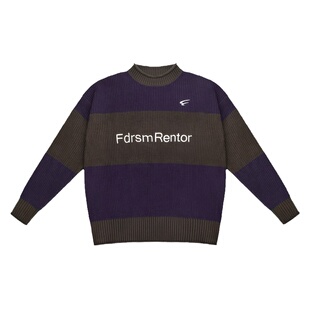 FDR 国潮高街拼色圆领毛衣男女秋冬季慵懒风情侣装宽松针织衫上衣