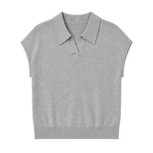 Basic House/百家好含桑蚕丝针织上衣翻领26夏季POLO衫短袖T恤女