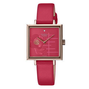 卡西欧女士手表sheen小众轻奢花主题款气质休闲方形石英表SHEC141