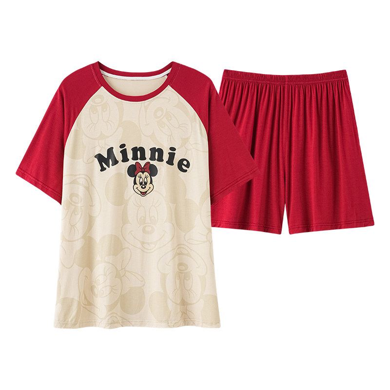 Disney/迪士尼套头情侣睡衣女带胸垫凉感冰丝舒适家居服套装0072